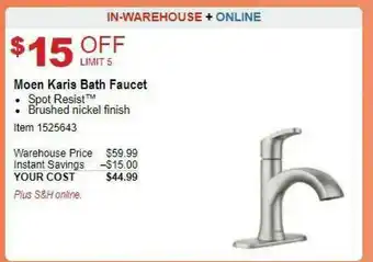 Costco Moen Karis Bath Faucet offer