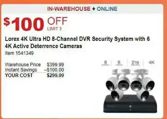 Lorex 4K Ultra HD 8-Channel DVR Security System With 6 4K Active Deterrence Cameras