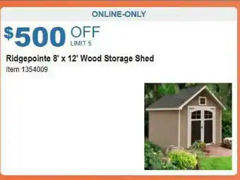 Costco Ridgepointe 8' X 12' Wood Storage Shed offer
