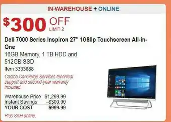 Costco Dell 7000 Series Inspiron 27 offer