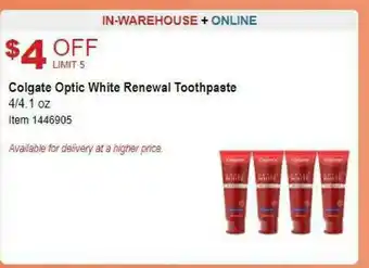 Costco Colgate Optic White Renewal Toothpaste offer