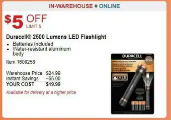 Costco Duracell® 2500 Lumens LED Flashlight offer
