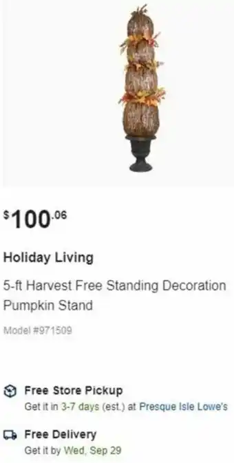 Lowe's Holiday Living 5 Ft. Harvest Free Standing Decoration Pumpkin Stand offer
