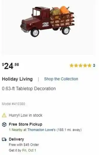 Lowe's Holiday Living 0.63 Ft. Tabletop Decoration offer