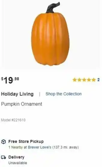 Lowe's Holiday Pumpkin Ornament offer