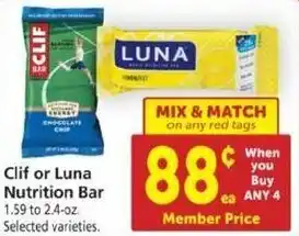 Safeway Clif Or Luna Nutrition Bar offer
