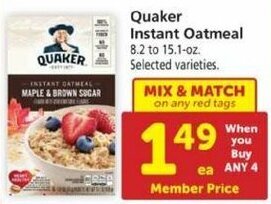Safeway Quaker Instant Oatmeal offer