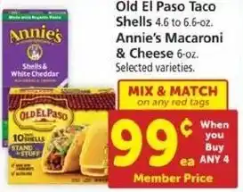 Safeway Old El Paso Taco Shells, Annie's Macaroni & Cheese 6 oz offer