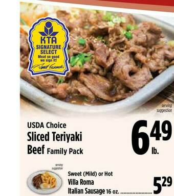 KTA Super Stores Usda Choice Sliced Teriyaki Beef Family Pack offer