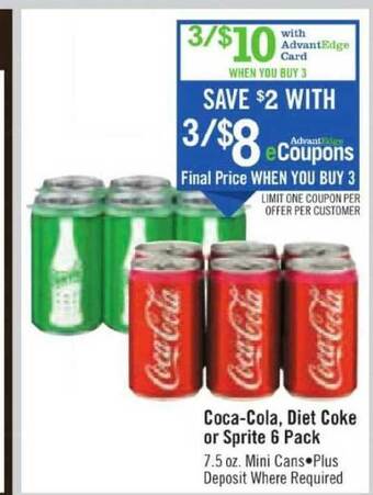 Price Chopper Coca-cola Diet Coke Or Sprite 6 Pack offer