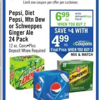 Price Chopper Pepsi Diet Pepsi Mtn Dew Or Schweppes Ginger Ale offer