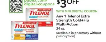 Publix Any 1 Tylenol Extra Strength Cold+flu Multi-action offer