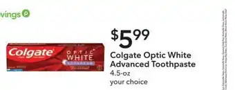 Publix Colgate Optic White Advanced Toothpaste offer