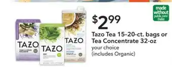 Publix Tazo Tea 15-20-ct. Bags Or Tea Concentrate 32-oz offer
