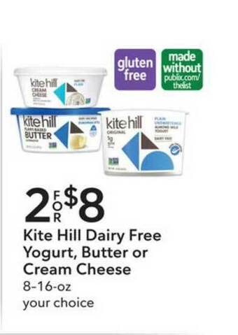 Publix Kite Hill Dairy Free Yogurt Butter Or Cream Cheese offer