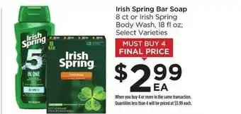 Foods Co Irish Spring Bar Soap Or Irish Spring Body Wash offer
