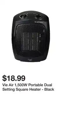 BJ’s Vie Air 1,500W Portable Dual Setting Square Heater - Black offer
