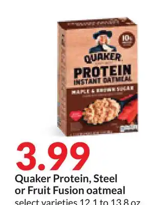 Hy-Vee Quaker Protein, Steel or Fruit Fusion oatmeal offer