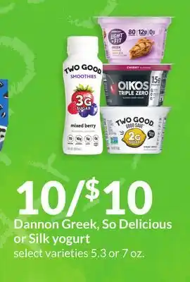 Hy-Vee Dannon Greek, So Delicious or Silk yogurt offer