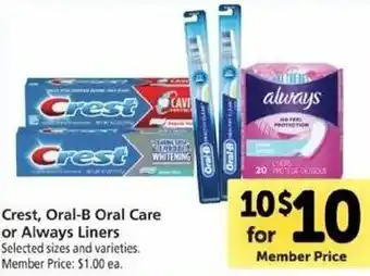 Crest, Oral-B Oral Care Or Always Liners