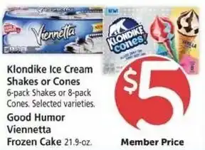 Safeway Klondike Ice Cream Shakes Or Cones, Good Humor Viennetta Frozen Cake offer