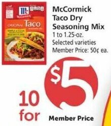 Safeway McCormick Taco Dry Seasoning Mix offer