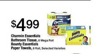 Jons International Charmin Essentials Bathroom Tissue, Bounty Essentials Paper Towels offer