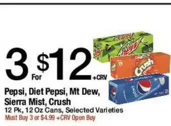 Jons International Pepsi, Diet Pepsi, Mt Dew, Sierra Mist, Crush Cans offer