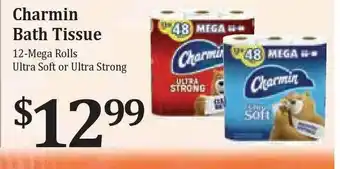 Charmin Bath Tissue 12-Mega Rolls Ultra Soft Or Ultra Strong