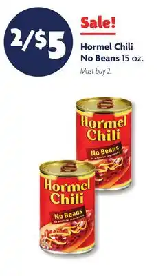 Family Dollar Hormel Chili No Beans offer