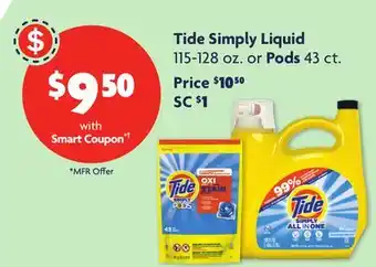 Family Dollar Tide Simply Liquid 115-128 oz. or Pods 43 ct offer