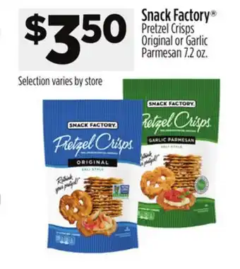 Dollar General Snack Factory Pretzel Crisps Original or Garlic Parmesan offer