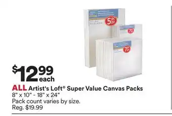 Michaels ALL Artist's Loft Super Value Canvas Packs offer