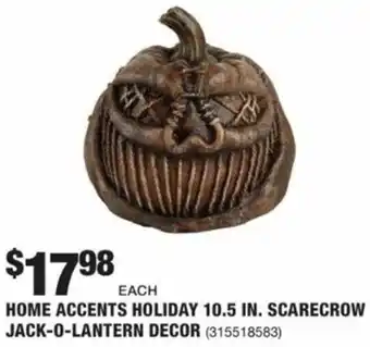 The Home Depot Home Accents Holiday 10.5 In. Screcrow Jack-O-Lantern Decor offer