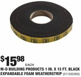The Home Depot M-D Building Products 1 In. X 13 Ft. Black Expandable Foam Weatherstrip offer