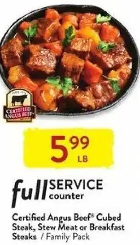 Fresh Thyme Certified Angus Beef Cubed Steak, Stew Meat Or Breakfast Steaks offer