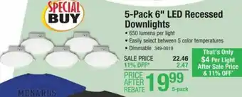 Menards 5-Pack 6" LED Recessed Downlights offer