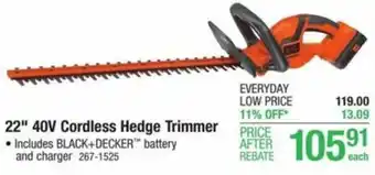 Menards 22" 40V Cordless Hedge Trimmer offer