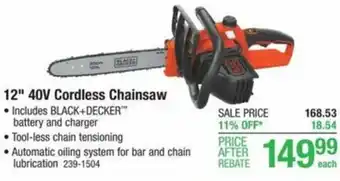 Menards 12" 40V Cordless Chainsaw offer