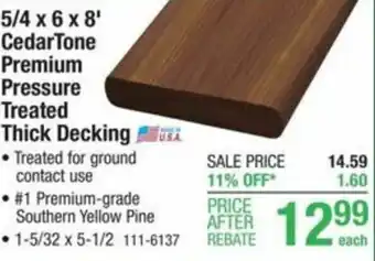 Menards CedarTone Premium Pressure Treated Thick Decking offer