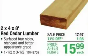 Menards Red Cedar Lumber offer