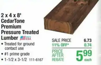 Menards 2x4x8' CedarTone Premium Pressure Treated Lumber offer