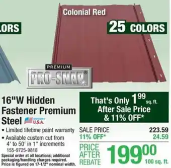 Menards 16"W Hidden Fastener Premium Steel offer