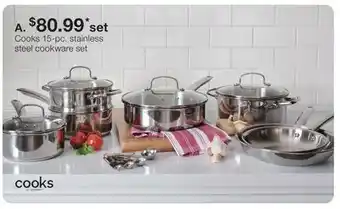JC Penney Cooks 15-pc. stainless steel cookware set offer