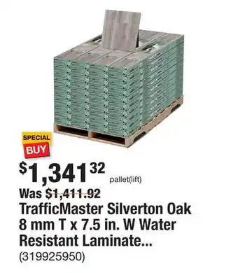 The Home Depot TrafficMaster Silverton Oak 8 mm T x 7.5 in. W Water Resistant Laminate Wood Flooring (947.6 sqft/pallet) offer