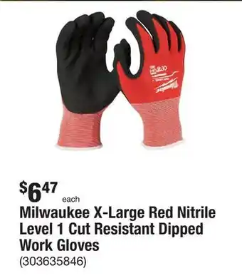 The Home Depot Milwaukee X-Large Red Nitrile Level 1 Cut Resistant Dipped Work Gloves offer
