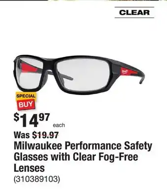 The Home Depot Milwaukee Performance Safety Glasses with Clear Fog-Free Lenses offer