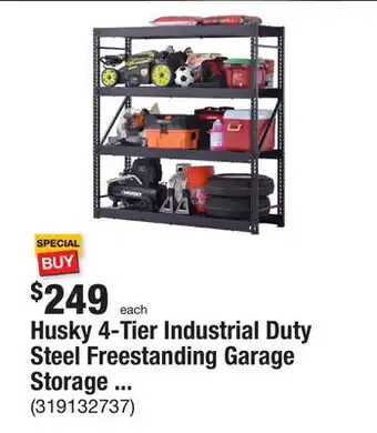 The Home Depot Husky 4-Tier Industrial Duty Steel Freestanding Garage Storage Shelving Unit in Black (77 in. W x 78 in. H x 24 in. D) offer