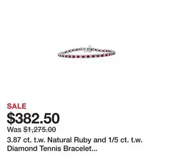 Belk 3.87 ct. t.w. Natural Ruby and 1/5 ct. t.w. Diamond Tennis Bracelet in Sterling Silver offer