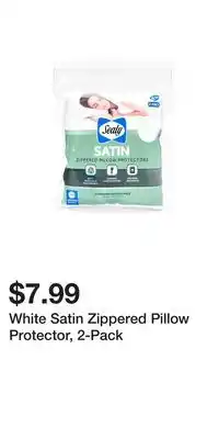 White Satin Zippered Pillow Protector, 2-Pack